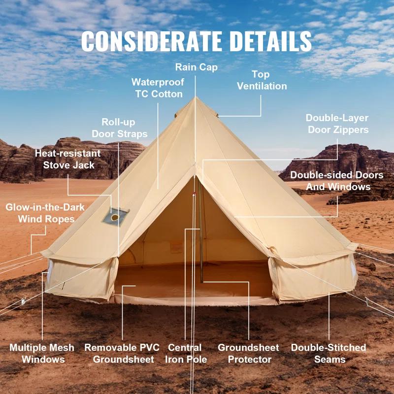 VEVOR VEVOR Canvas Bell Tent 4-Season Camping Yurt Tent with Stove Jack