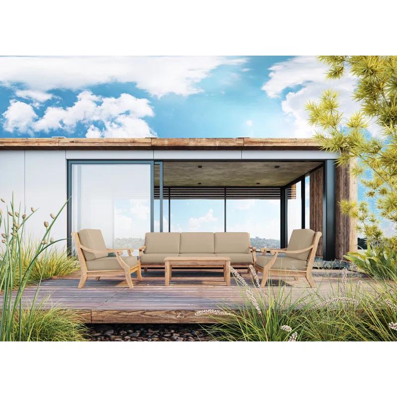 Curated Maison Adrien 4-Piece Teak Outdoor Patio Deep Seating Set with Sunbrella Cushions