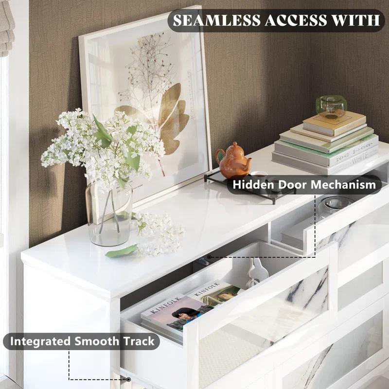 Alarriah 54" Natural Marble Highgloss 6 Drawer Dresser