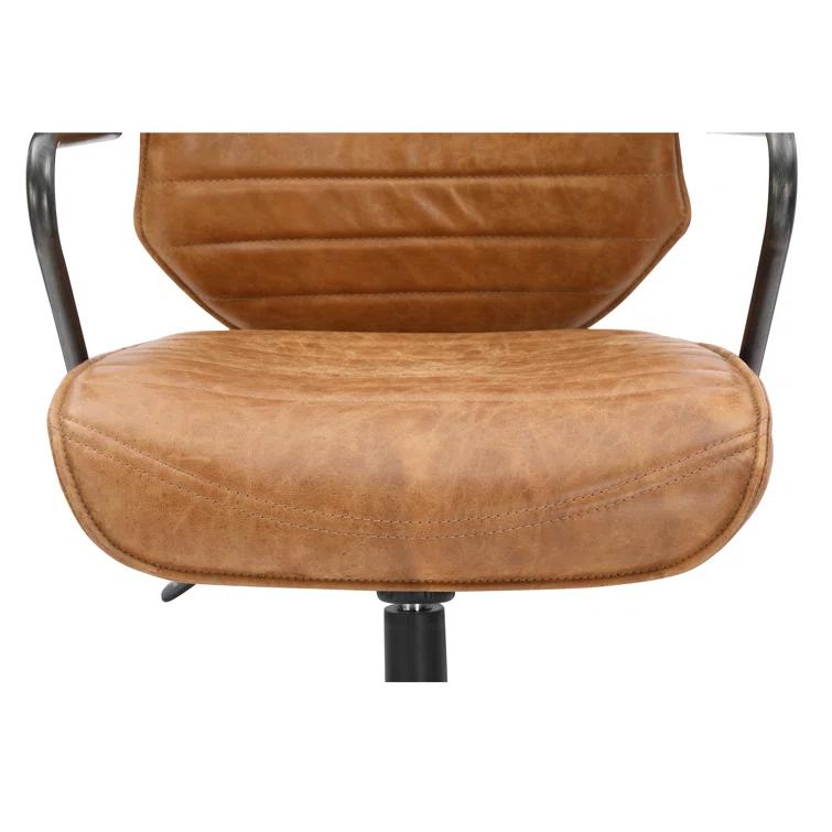 Transitional Genuine Leather Swivel Chair in Vibrant Orange