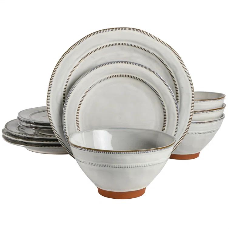 ECLANK 12 Piece Stoneware Dinnerware Set - Service for 4