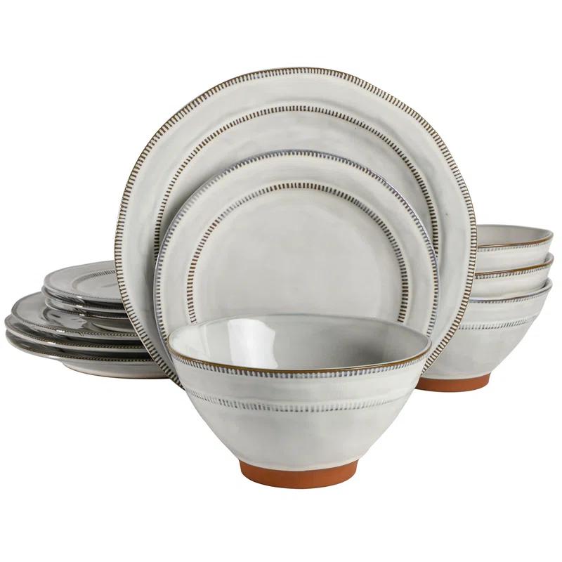 ECLANK 12 Piece Stoneware Dinnerware Set - Service for 4