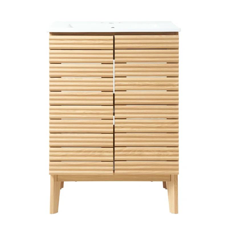 Calandre 24" Slat Modern Farmhouse 2-Shelf Bath Vanity Cabinet Only (Sink Basin not Included)