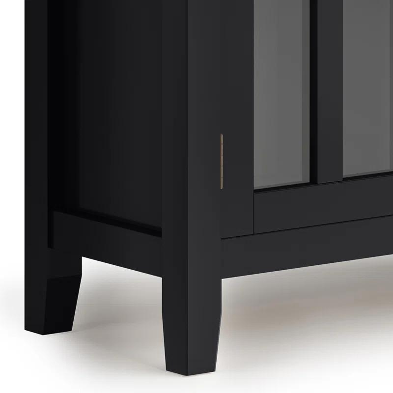 Simpli Home Artisan 30"W Solid Wood 2-Shelf Low Storage Cabinet with Glass Doors and Adjustable Shelves