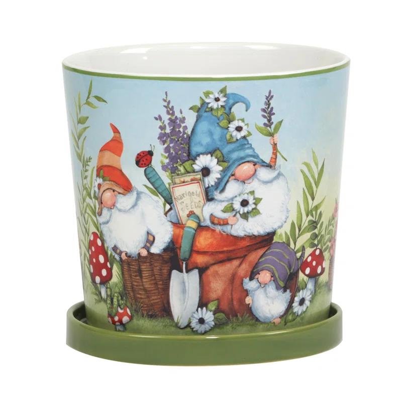 Certified International Garden Gnomes 2Pc Planter Set With Saucer