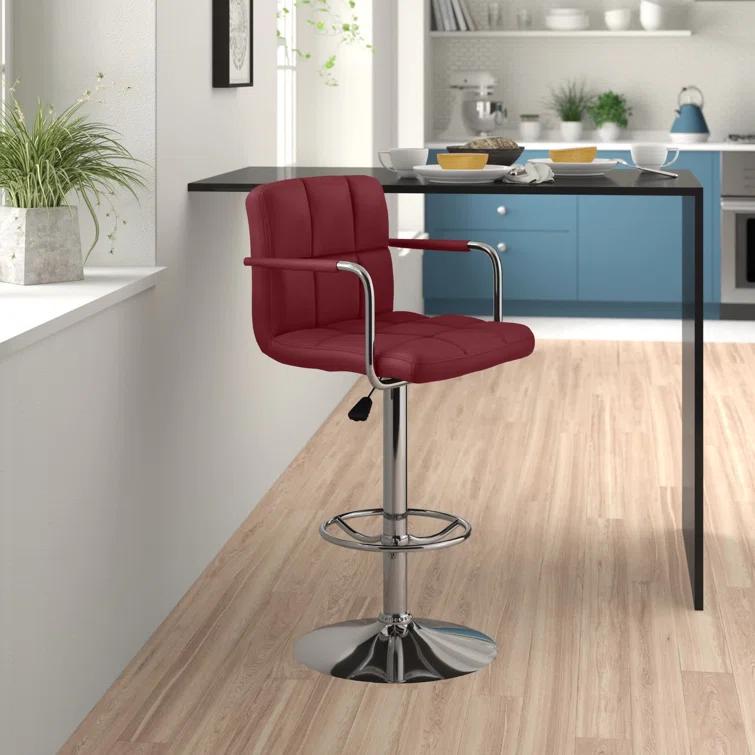 Flash Furniture Contemporary Quilted Vinyl Adjustable Height Barstool with Arms and Chrome Base