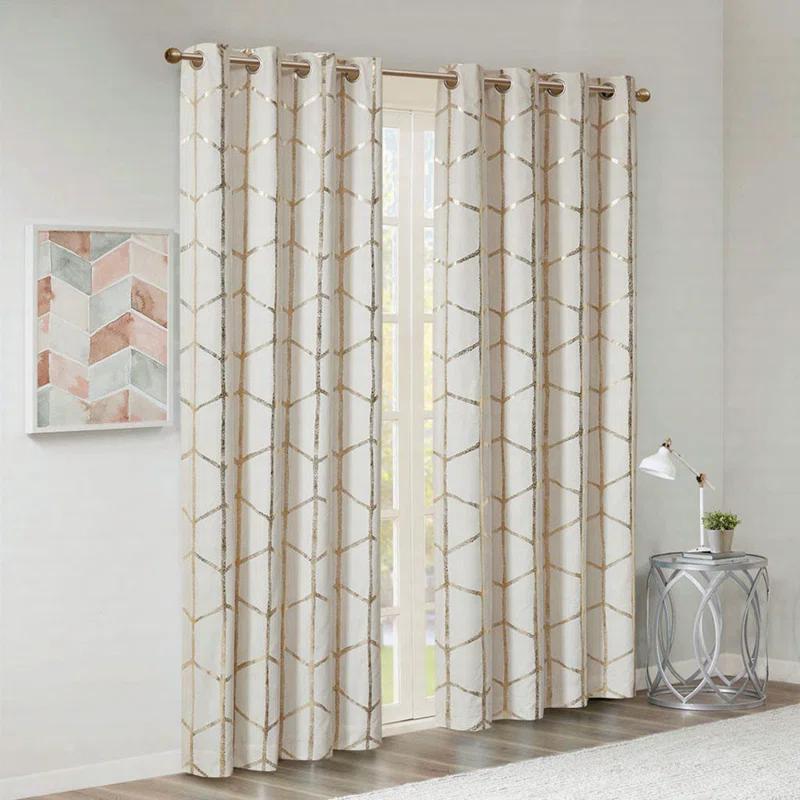 Everly Quinn Total Blackout Metallic Print Grommet Top Curtain Panel Pair (2 Pcs Window Panels)