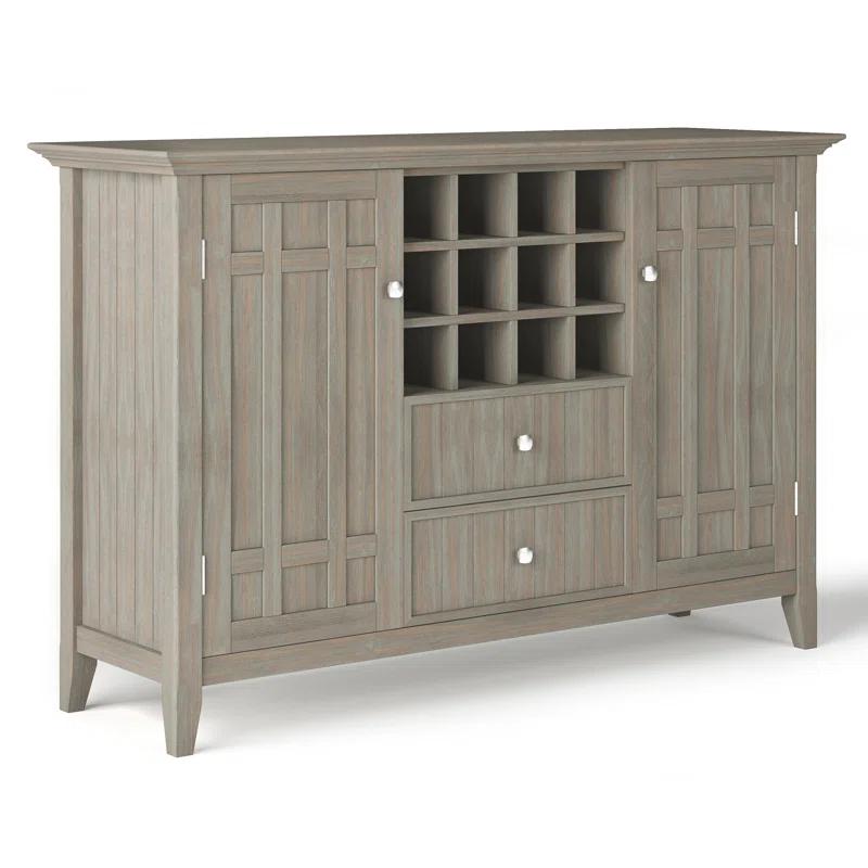 Simpli Home Bedford 54"W Solid Wood Sideboard Buffet and Wine Rack, 2 Drawers, and 2 Cabinets