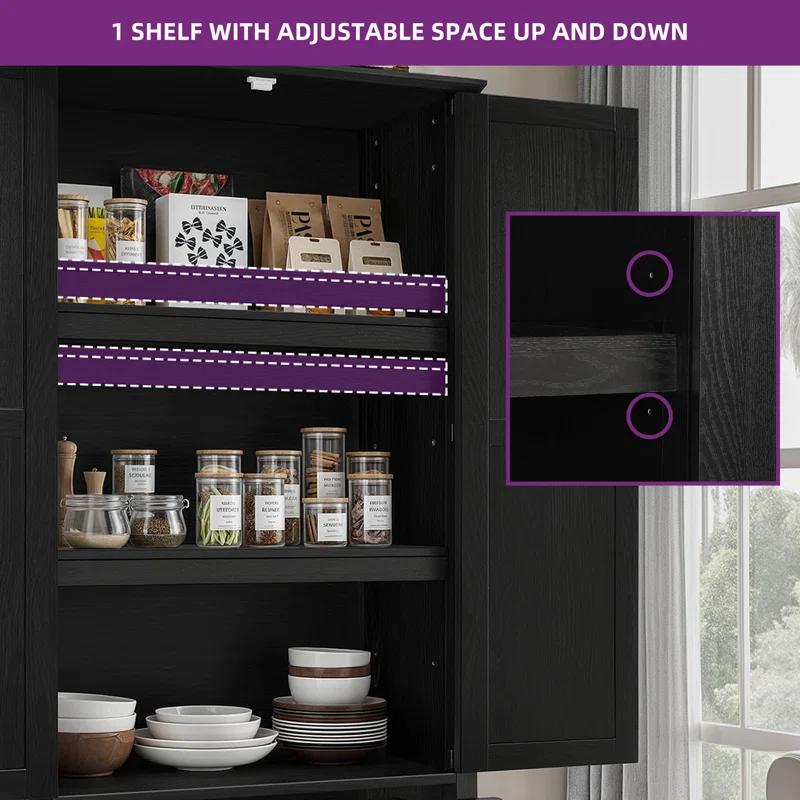 Gracie Oaks Gracie Oaks 64.5'' H Farmhouse Kitchen Pantry Cabinet With Drawers & Adjustable Shelves