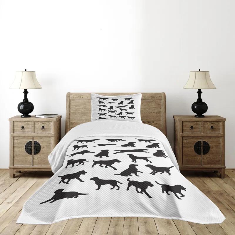 Ambesonne Labrador Bedspread Set Various Positions Charcoal Grey White