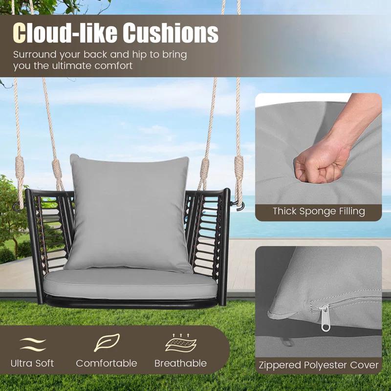 Arlmont & Co. Arlmont & Co. Patio Hanging Rattan Basket Chair Swing Hammock Chair With Seat Cushion