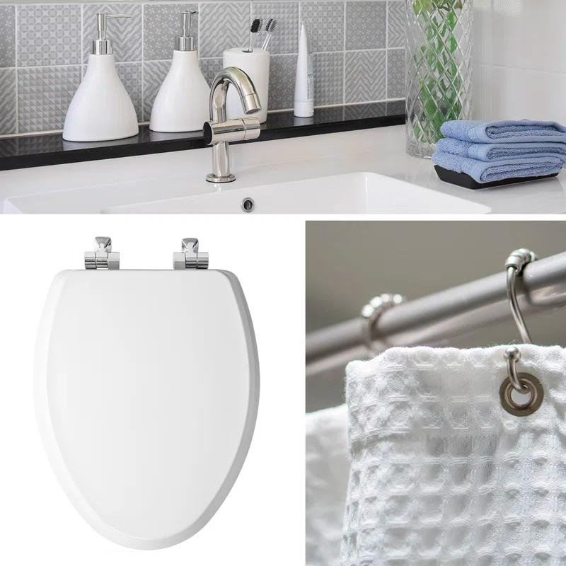 Mayfair by Bemis 7M1826NISL 000 Bennett Toilet Seat with Metal Hinges, Slow Close Wood Seat, Easy Install, Elongated, White