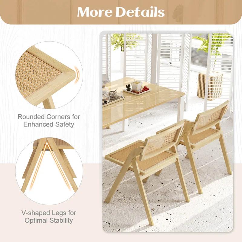 Bayou Breeze Bayou Breeze Foldable Dining Chairs Set Of 2 With Woven Rattan Backrest & Seat Rubber Wood Frame