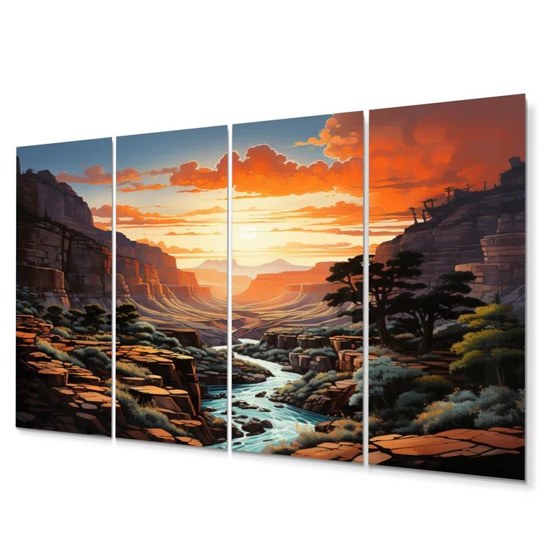 Design Art Canyon Vertical Vistas Pointillism - Landscapes Metal Wall Art Prints Set