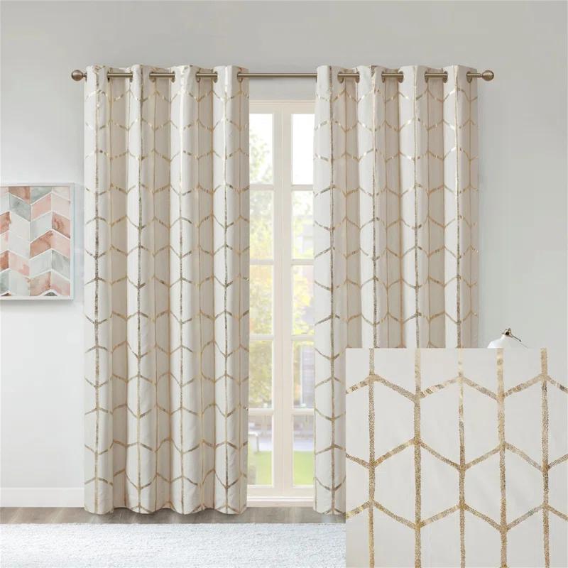 Everly Quinn Total Blackout Metallic Print Grommet Top Curtain Panel Pair (2 Pcs Window Panels)