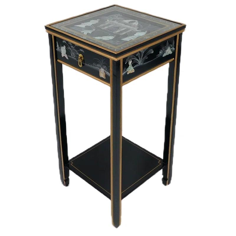 Bloomsbury Market Oriental Stand with Drawer, Shelf and Glass Top