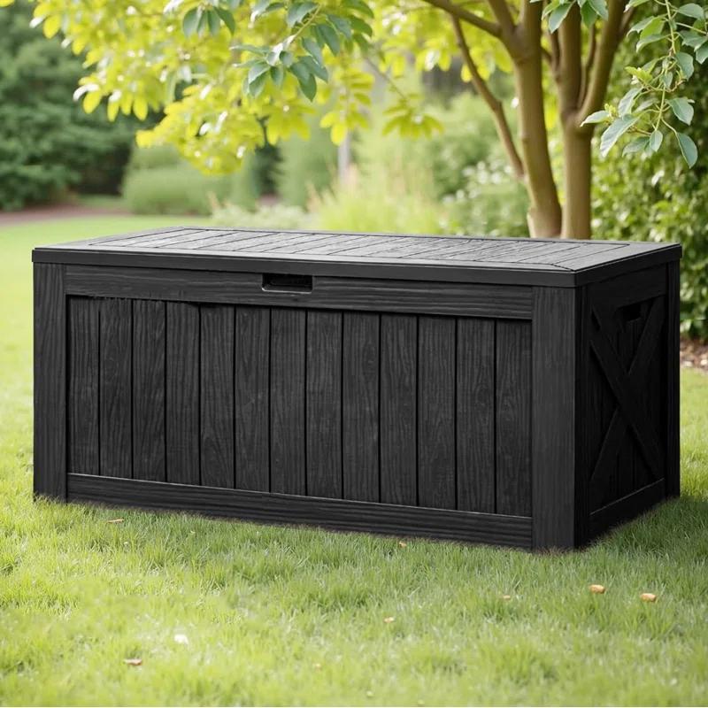 Hokku Designs Waterproof 120 Gallon Large Outdoor Indoor Patio Storage Deck Box , Outside Storage Bin for Cushion Pillows, Towels, Garden Tools