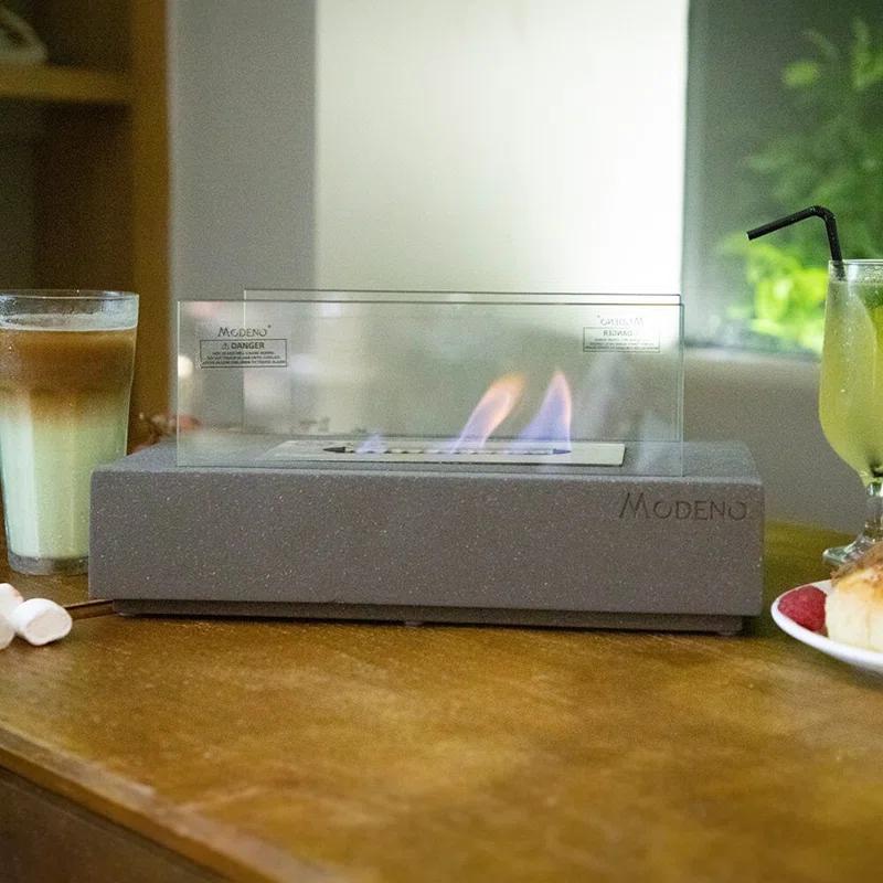 Envelor Stone Bio-Ethanol Outdoor Tabletop Fireplace with Flame Guard