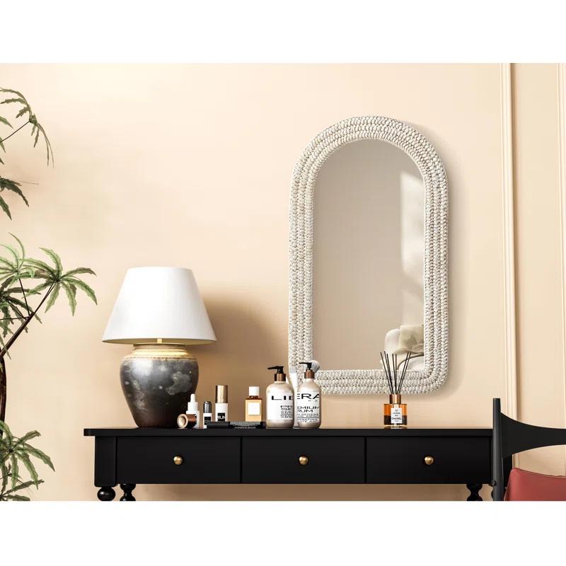 Beachcrest Home™ Dennard Arch Cornhusk Mirror in Linen White