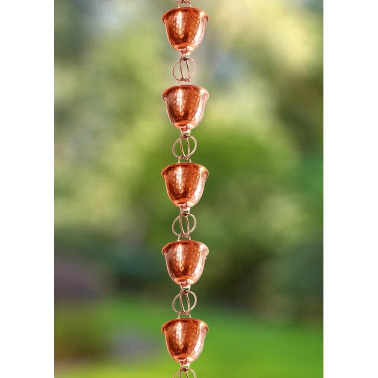 Monarch Rain Chains Pure Copper Hammered Cup Rain Chain Replacement Downspout for Gutters