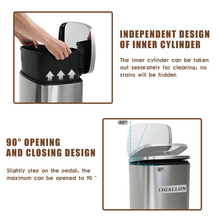 FDW Steel Step On Kitchen Trash Can - 13 Gallons