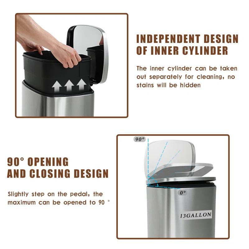 FDW Steel Step On Trash Can - 13 Gallons
