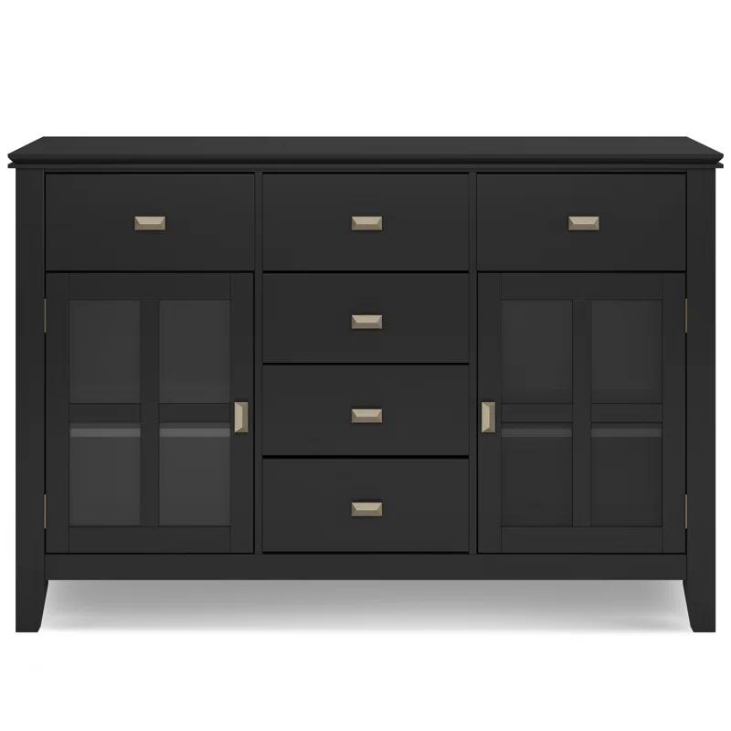 Simpli Home Artisan 54"W Solid Wood Sideboard Buffet with Tempered Glass Doors and 6 Drawers