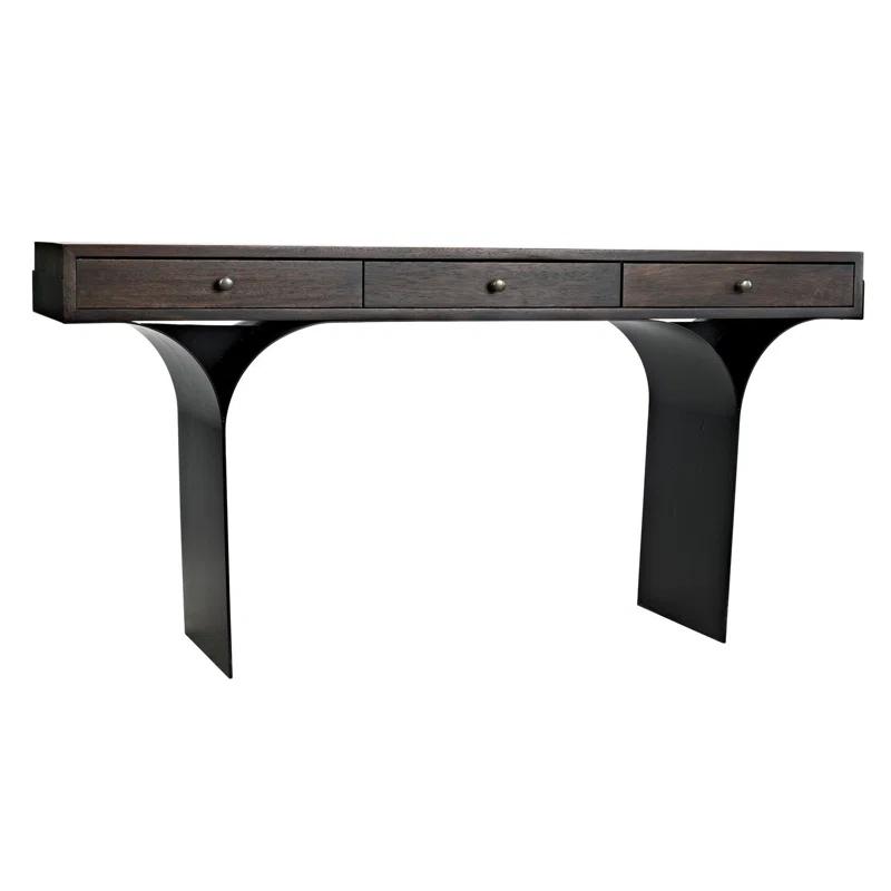 Truss Solid Wood Top Metal Base Writing Desk