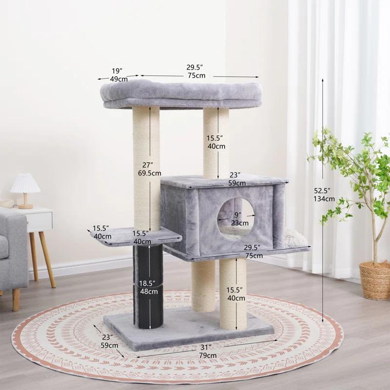 57" Cat Tree with Condo and Rubber Groomer