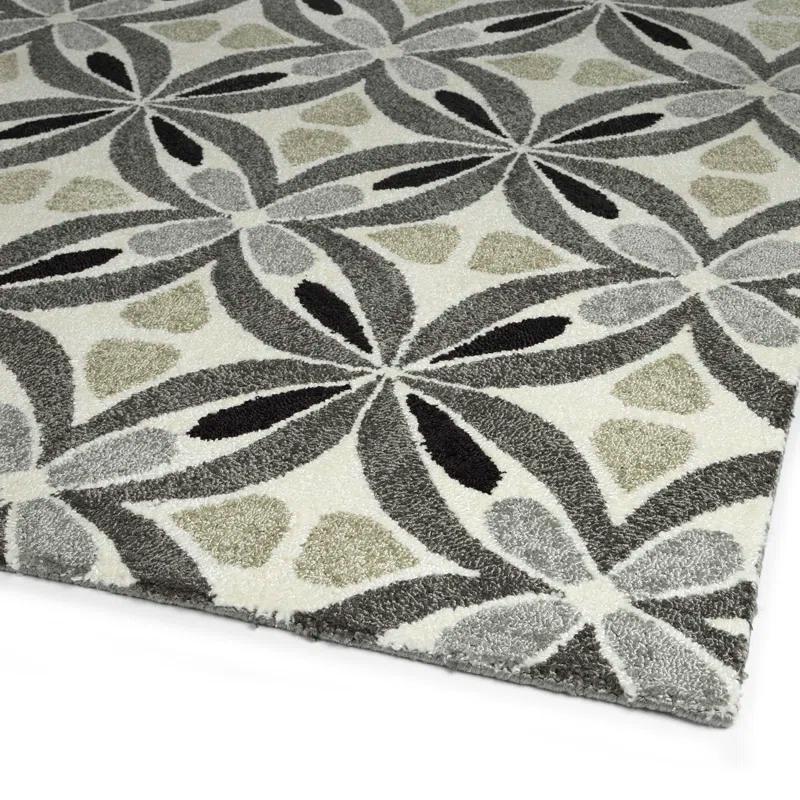 Kaleen Peranakan Tile Floral Handmade Tufted Grey Indoor/Outdoor Use Area Rug | Wayfair