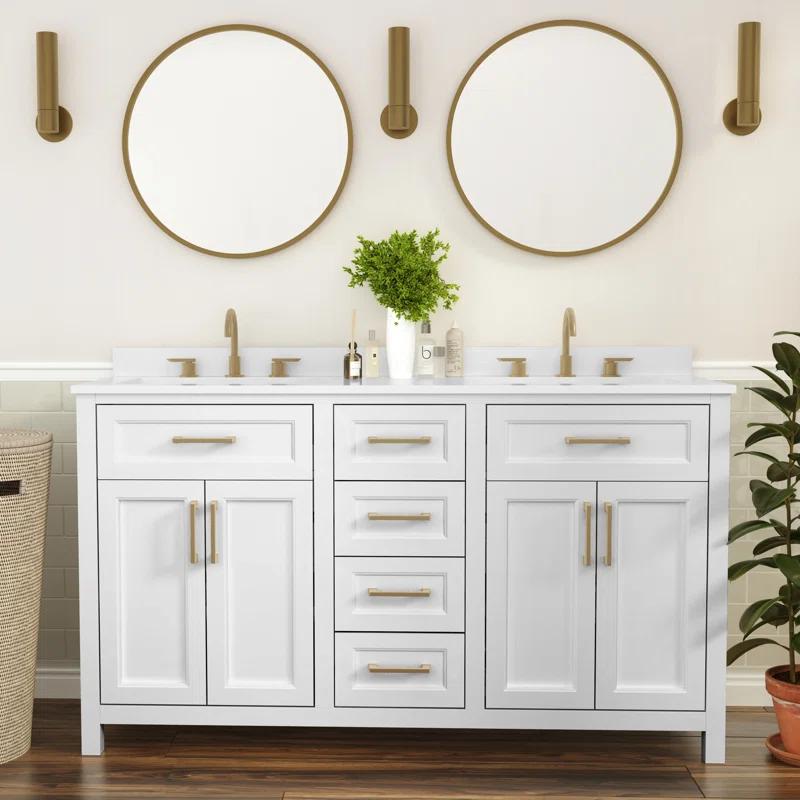 Flash Furniture Bathroom Vanity With 2 Sinks, 2 Storage Cabinets, And 6 Drawers & Reviews | Wayfair