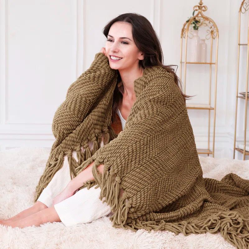 Home Soft Things Tweed Knitted Throw Blanket