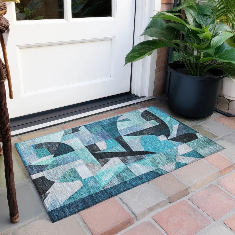 Machine Washable Indoor/Outdoor Chantille Teal Rug