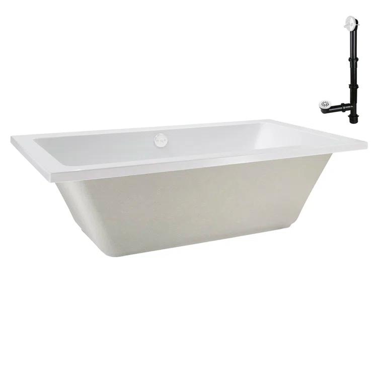 Streamline Bath 60" x 32" Acrylic Soaking Drop-In Bathtub, Drain Included N-4120-712-WH