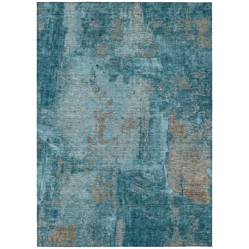 Machine Washable Indoor/Outdoor Chayden ACN989 Teal Rug