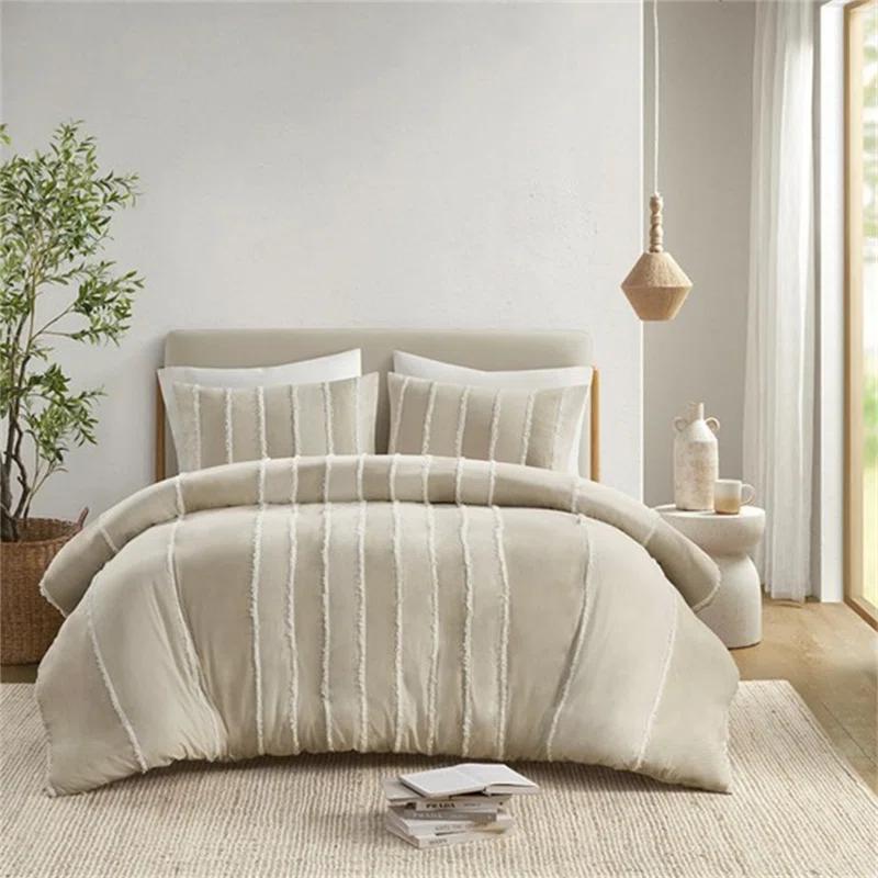 INK+IVY Shay 3 Piece Striped Cotton Duvet Cover Set