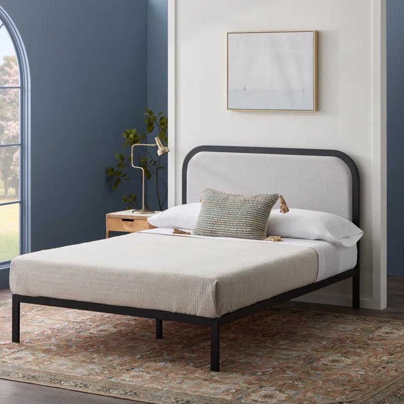 Brookside Metal Bed Frame with Rounded Upholstered Headboard