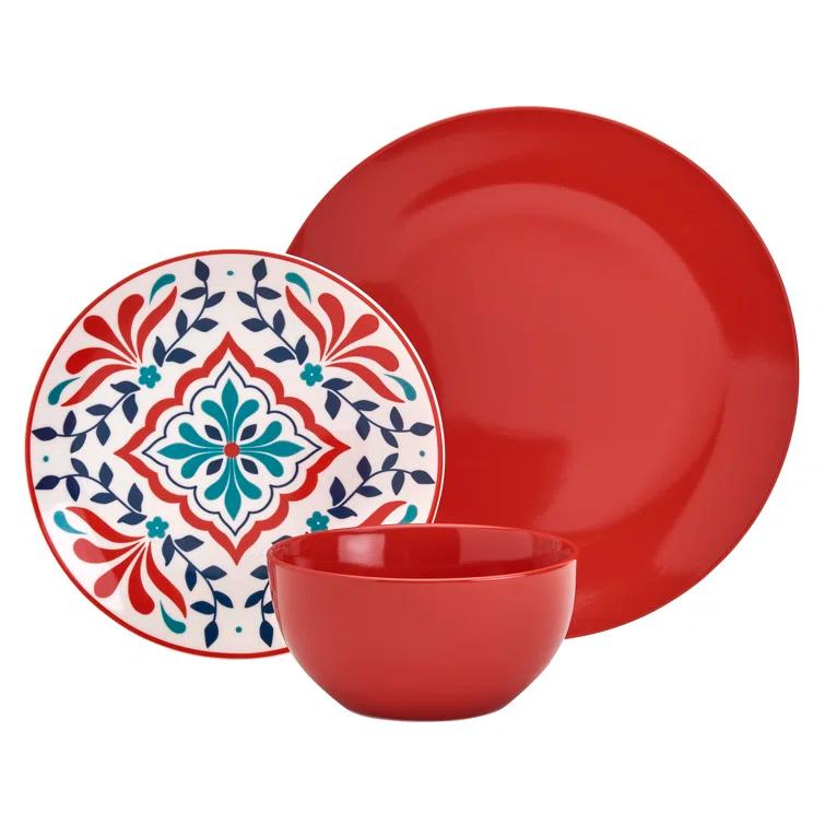 Tabletops Gallery Tabletops Gallery Camila 12 Piece Red Porcelain Round Dinnerware Set - Service for 4