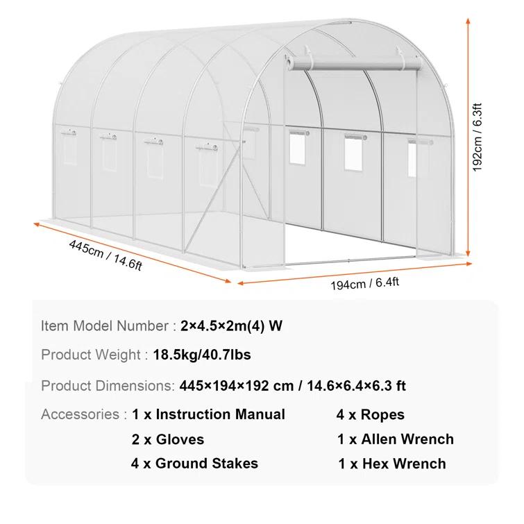 VEVOR Walk-in Tunnel Greenhouse Galvanized Frame PE Cover
