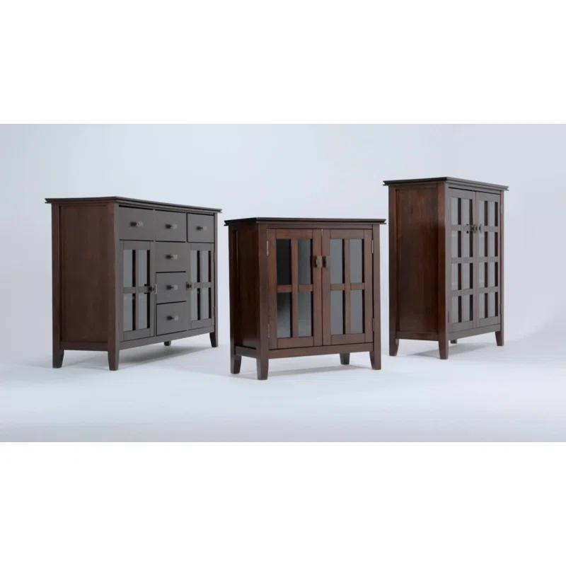 Simpli Home Artisan 38"W Solid Wood 4-Shelf Medium Storage Cabinet with Glass Doors and Adjustable Shelves