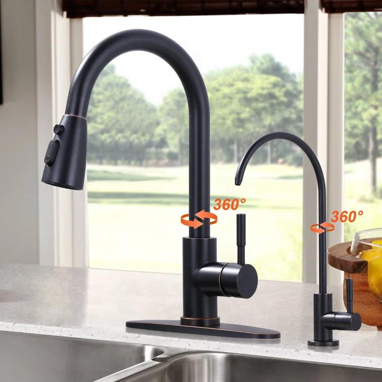 ARCORA ARCORA Stainless Steel Pull-Down Kitchen Faucet and Water Filter Faucet Combo AR7100301RB-L