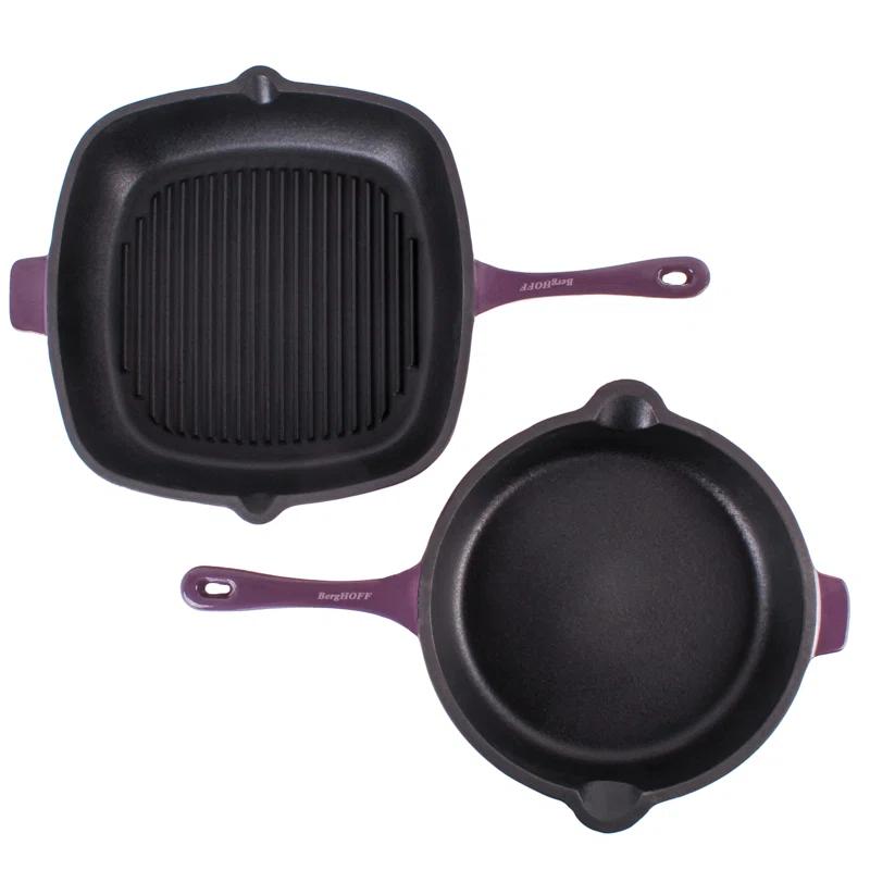 BergHOFF BergHOFF Neo 2Pc Cast Iron Cookware Set with Fry Pan and Grill Pan Set