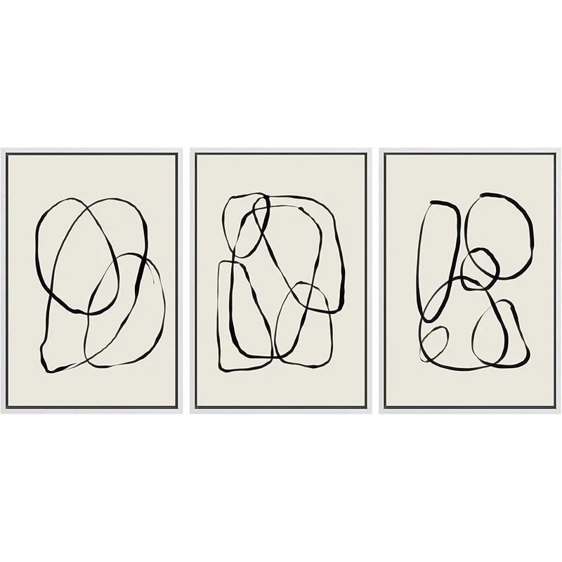 SIGNLEADER " Modern Duotone Geometric Spiral Ring Circle Collage 3 Piece Framed Wall Art. " 3 - Pieces