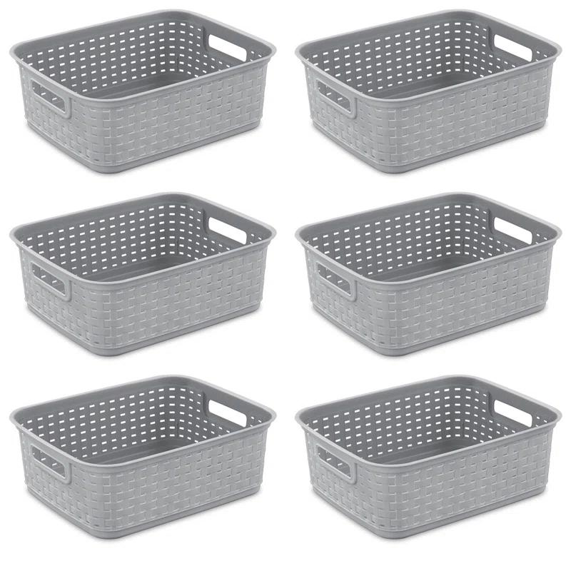 Sterilite Sterilite Short Weave Basket, Decorative Storage Bin, Organize the Closet, Bathroom or Classroom (Set of 6)