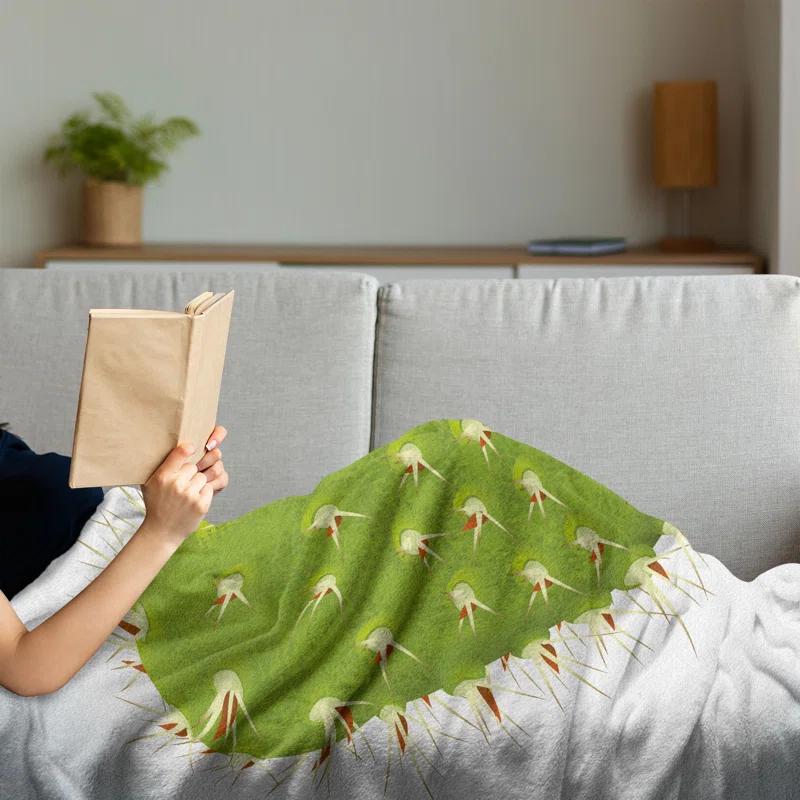 Ambesonne Ambesonne Cactus Fleece Throw Blanket Thorny Opuntia Heart Green Yellow Orange
