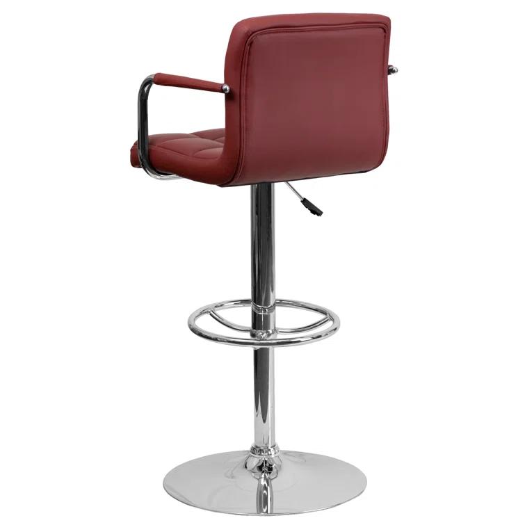 Flash Furniture Contemporary Quilted Vinyl Adjustable Height Barstool with Arms and Chrome Base