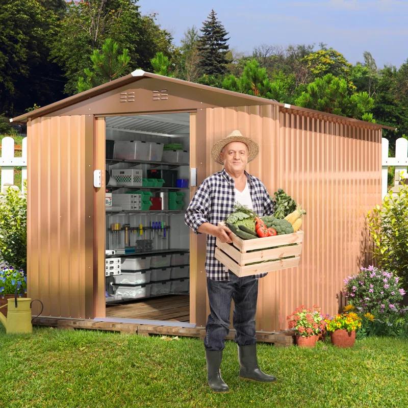 Jaxpety Outdoor 8 ft. W x 8 ft. D Metal Storage Shed