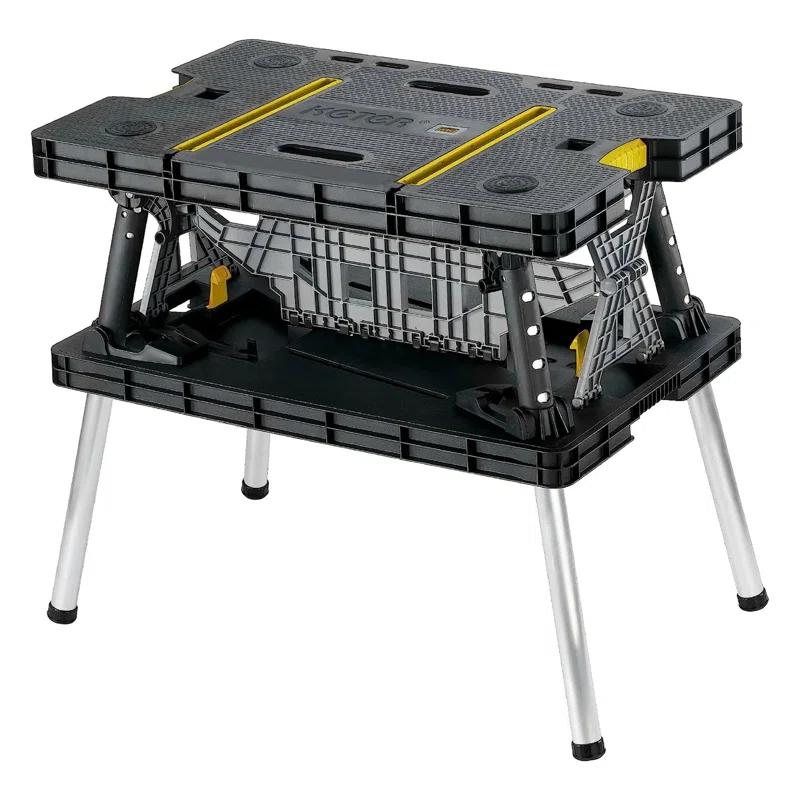 Keter Folding Portable Workbench Sawhorse with (2) 12" Clamps, Black and Yellow