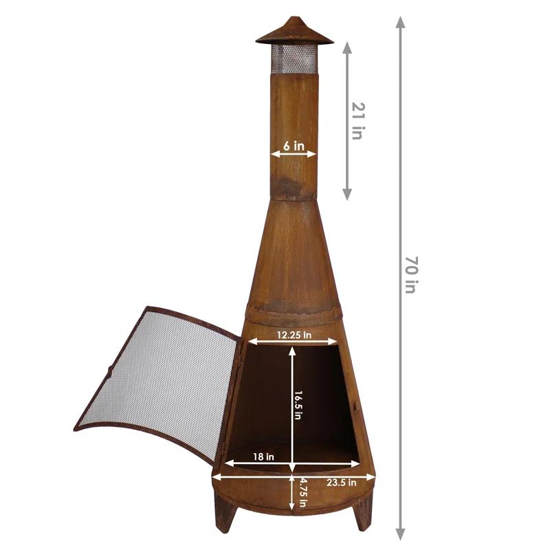 SunnyDaze Decor 70'' H x 23.5'' W 70" Rust Patina Finish Steel Wood-Burning Chiminea with Spark Screen