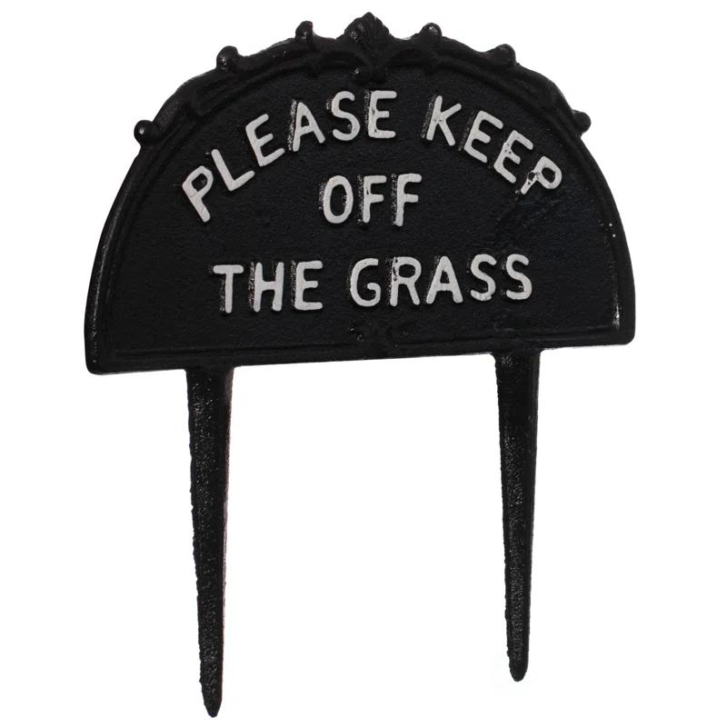 Gardenised Please Keep Off the Grass Post, Outdoor Warning Ground Cast Iron Stake